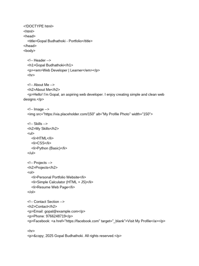 Gopal Budhathoki - Web Developer Portfolio | PDF