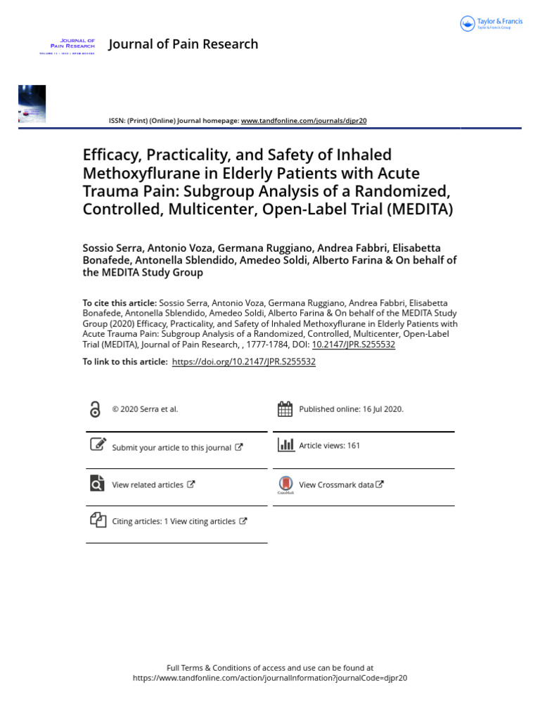 Efficacy Practicality and Safety of Inhaled Methoxyflurane in Elderly ...