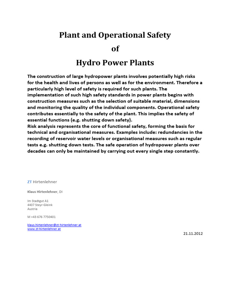 Hydro Power Plant Safety Guidelines | PDF | Risk | Strength Of Materials
