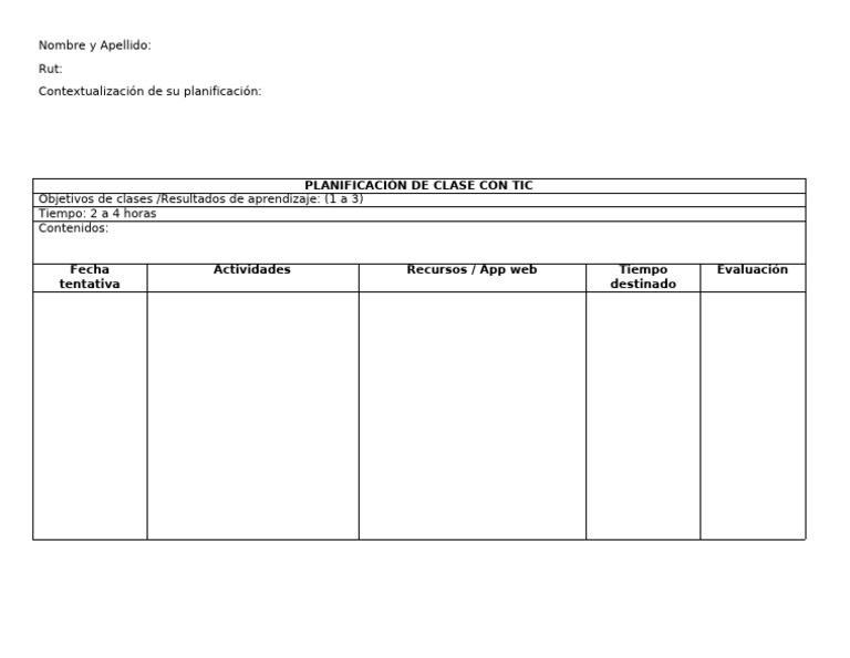 Planificación de Clase con TIC | PDF