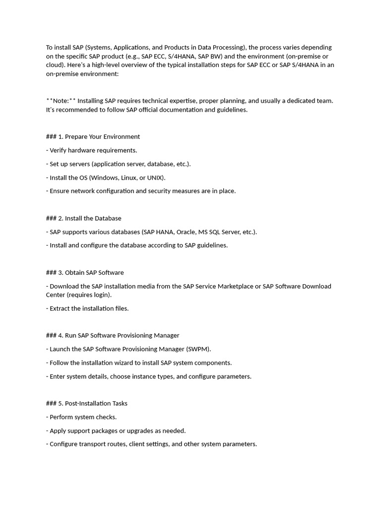 SAP Installation Overview Guide | PDF