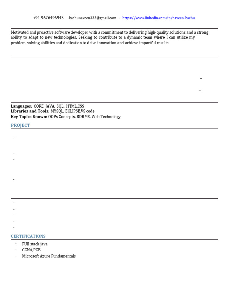 Software Developer Resume: Naveen Bachu | PDF