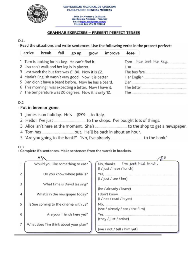 Ejercicios de Gramática: Present Perfect | PDF