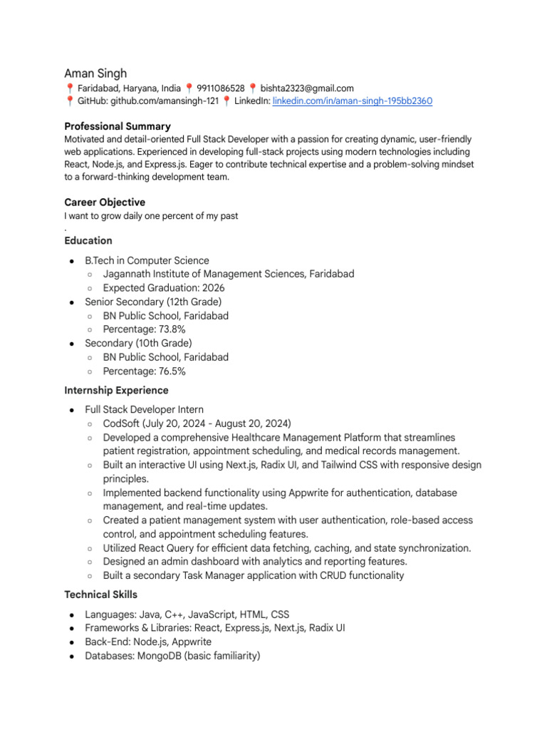 Aman Singh - Resume111 | PDF | Java Script | Computer Science