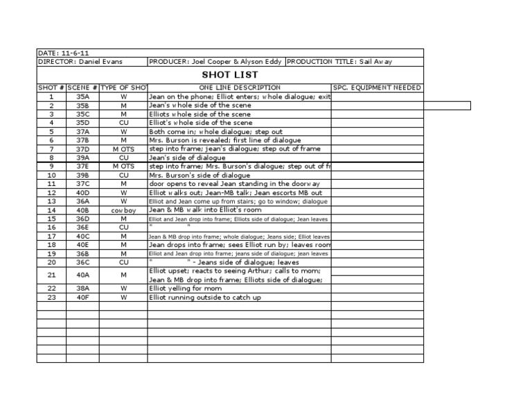 Film Scene Shot List Guide | PDF