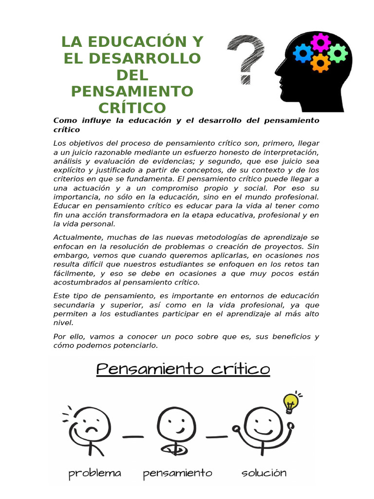 La Educación y El Desarrollo Del Pensamiento Crítico | PDF ...