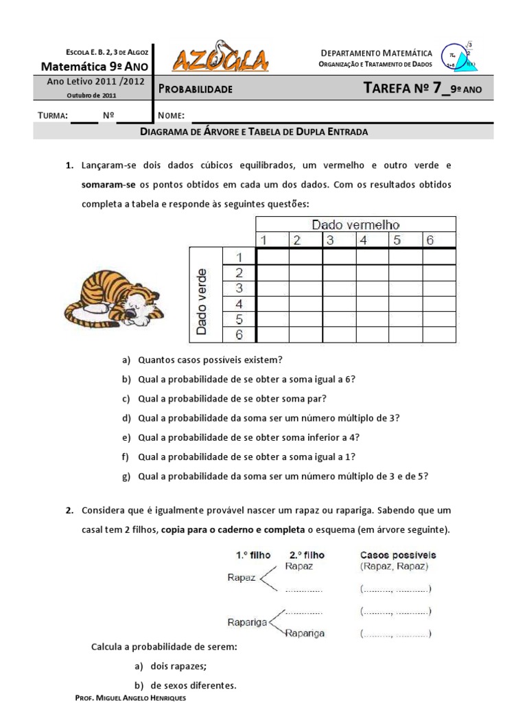 Exercícios Para Praticar (Diagrama de Venn, Tabelas de Dupla Entrada,  Diagrama Em Árvore), PDF