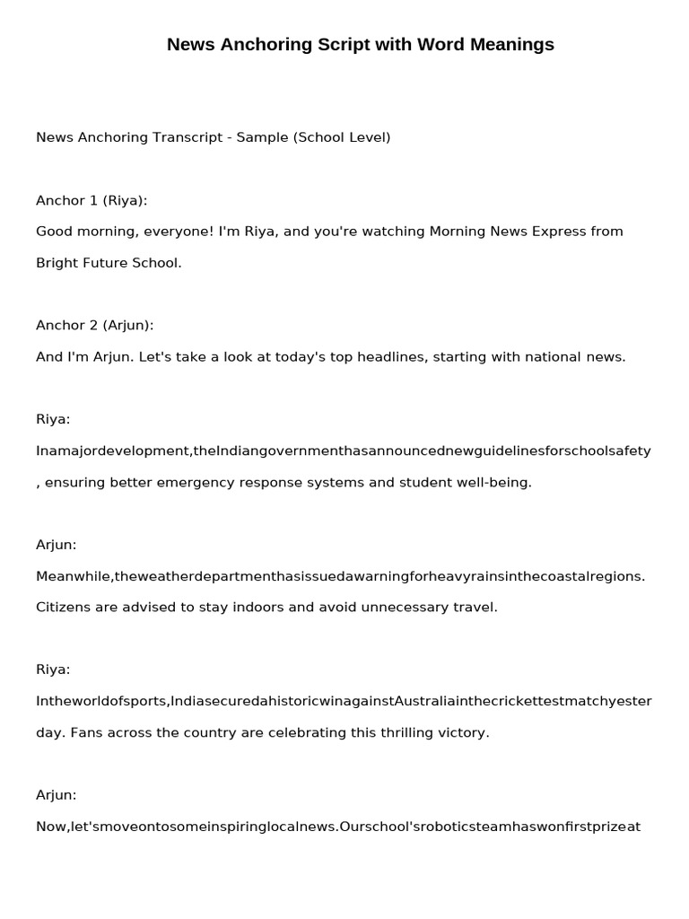 School News Anchoring Script Example | PDF