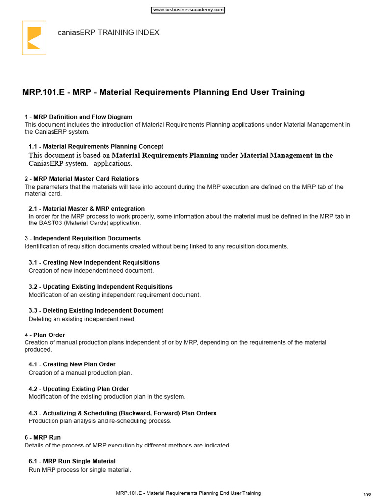 MRP.101.E - MRP - Material Requirements Planning End User Training ...