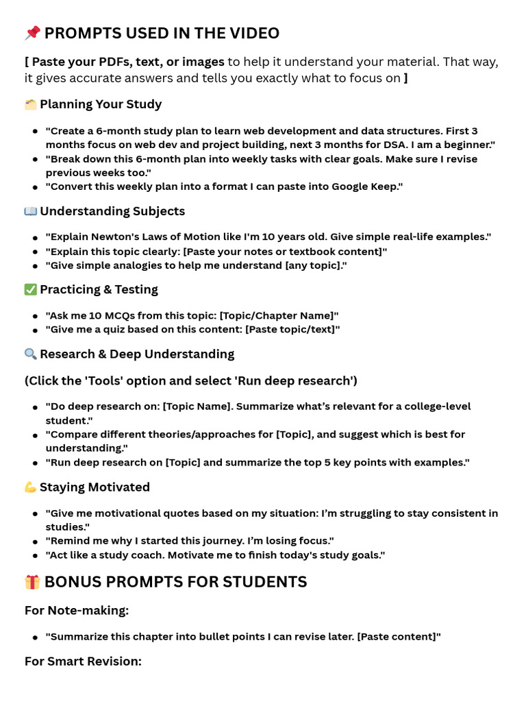 Effective Study Prompts for Students | PDF