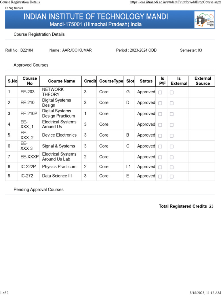 Course Registration Details | PDF