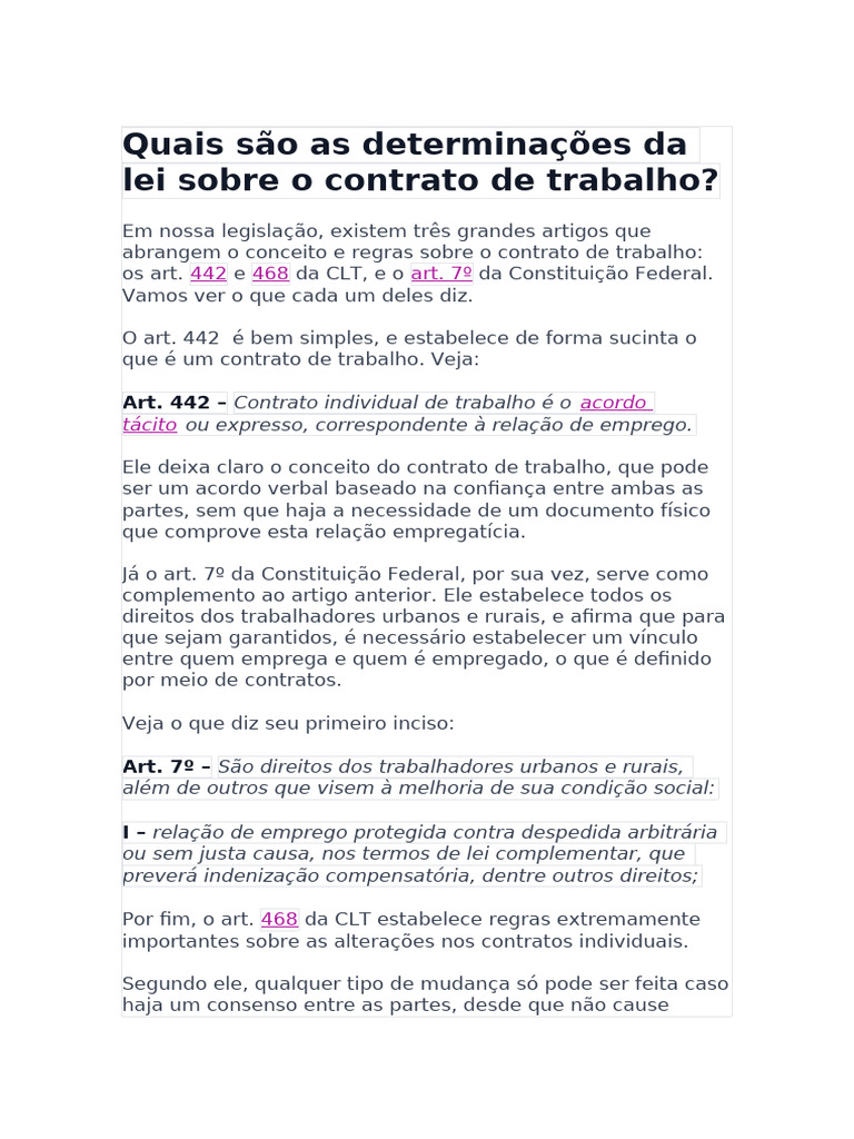 Quais São As Determinações Da Lei Sobre o Contrato de Trabalho | PDF ...