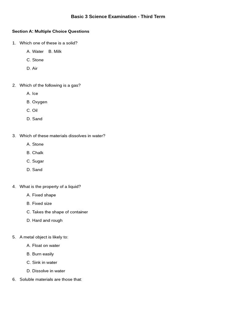 Basic 3 Science Exam Overview | PDF | Water | Waste