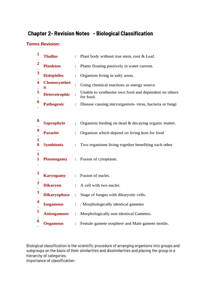 Biological Classification Revision Notes Pdf Sexual Reproduction