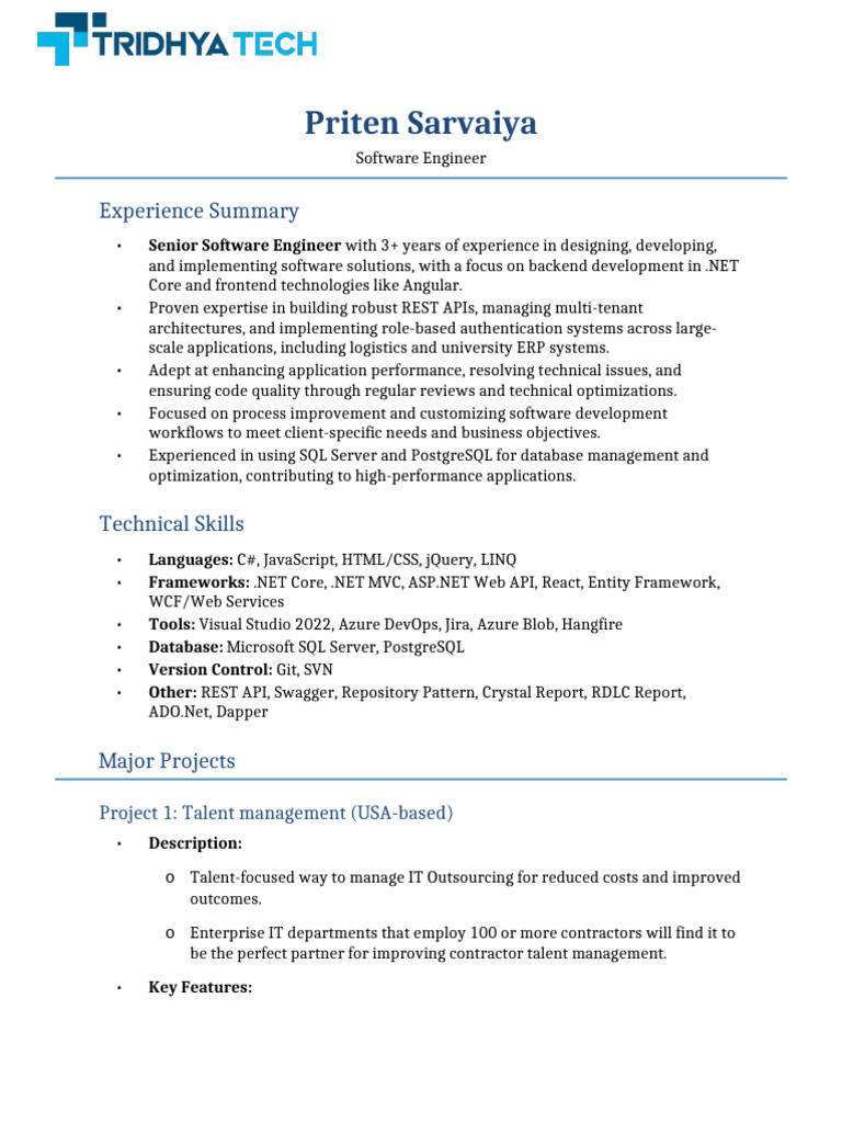 Priten Sarvaiya Resume 2024 | PDF | Microsoft Sql Server | Entity Framework