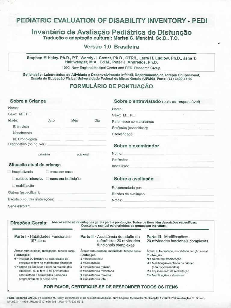 PEDI Folha e Mapa de Itens | PDF