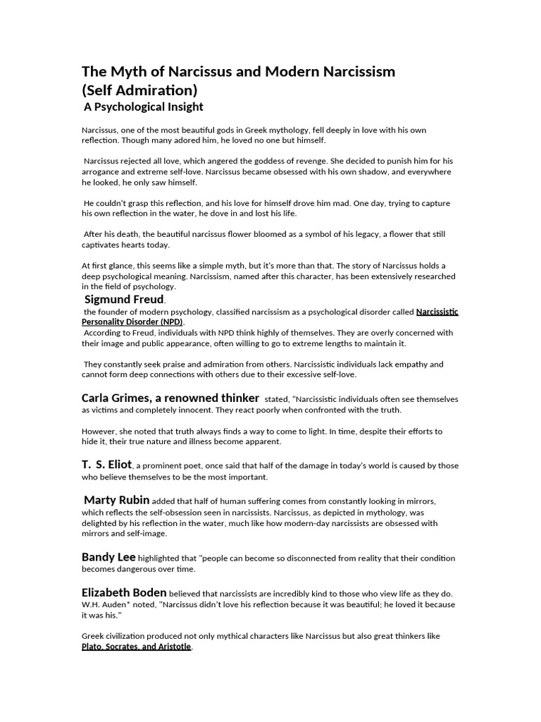 The Myth of Narcissus and Modern Narcissism - Docx Lov | PDF ...
