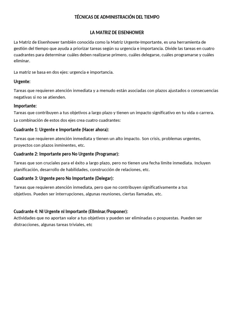 Tecnicas de Administración Del Tiempo | PDF | Planificación | Gestión ...