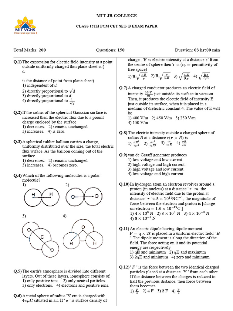 Class 12 Physics CET Exam Paper | PDF | Capacitance | Capacitor