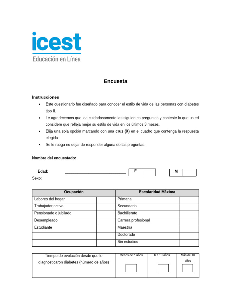 Encuesta sobre Estilo de Vida y Diabetes II | PDF | Diabetes ...