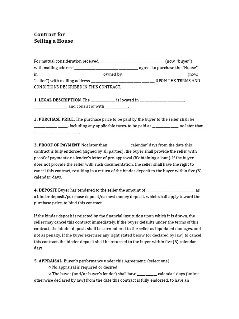 House Sale Contract Template | PDF | Real Estate Appraisal | Private Law