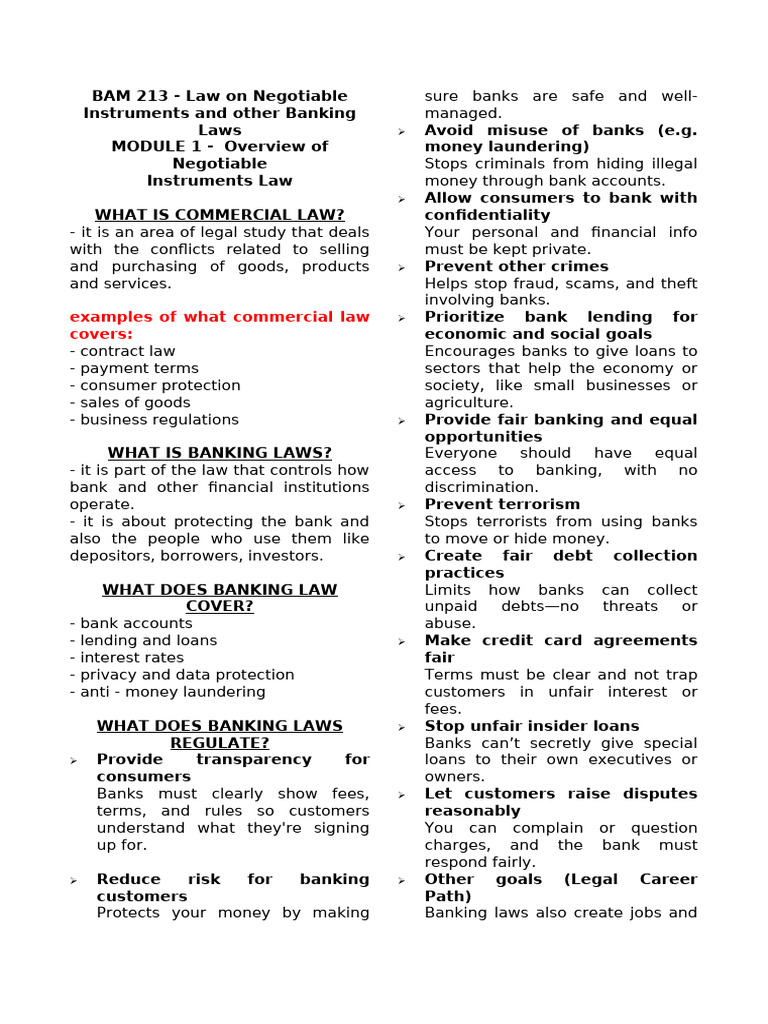 Overview of Banking and Negotiable Laws | PDF | Negotiable Instrument ...