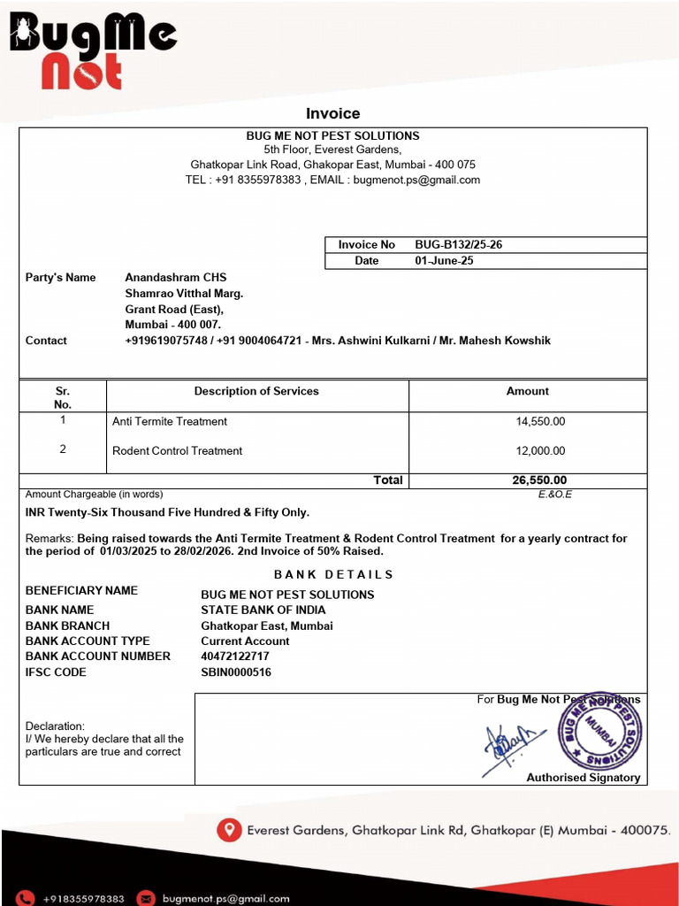 Invoice for Pest Control Services | PDF