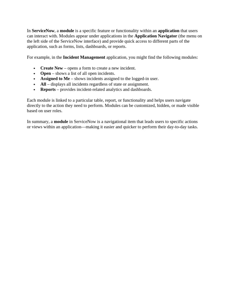 Understanding ServiceNow Modules | PDF