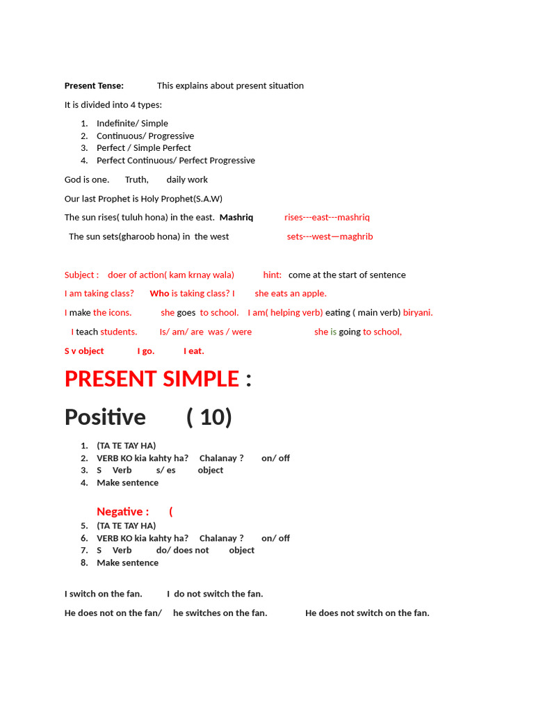 Present Tense Overview and Examples | PDF | Verb | Grammatical Tense