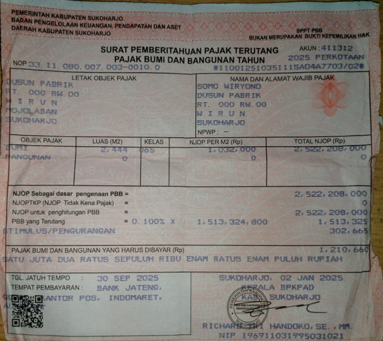 Surat Pemberitahuan Pajak PBB 2025 | PDF