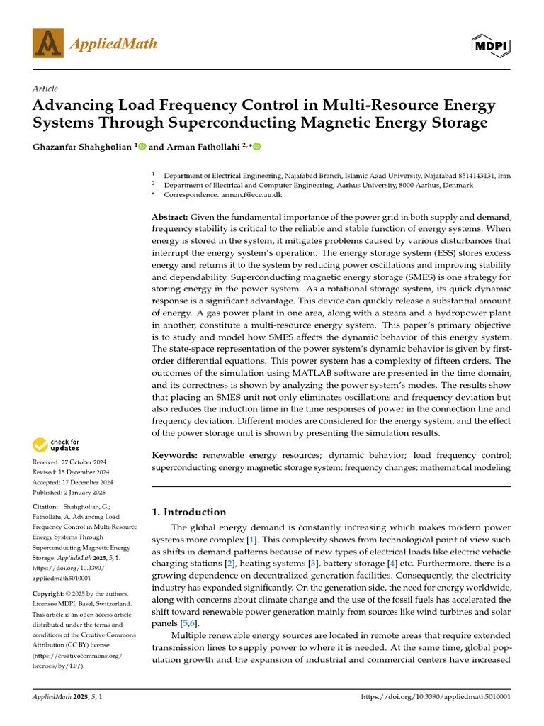 Load Frequency Control with SMES Systems | PDF | Energy Storage | Inductor