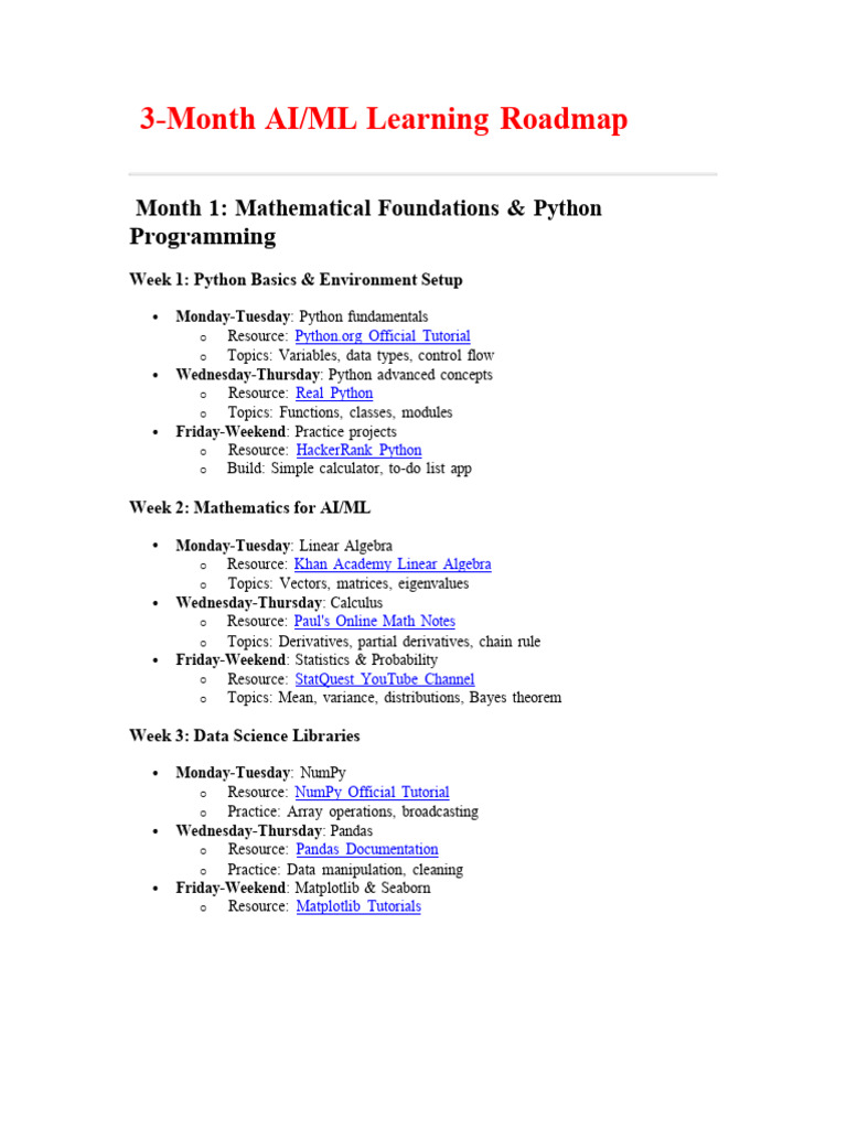 3-Month AI/ML Learning Plan | PDF | Machine Learning | Deep Learning