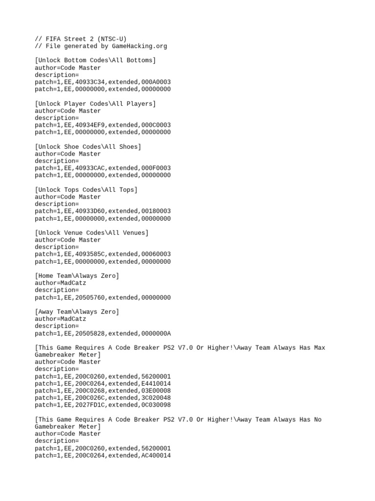 FIFA Street 2 Cheat Codes Guide | PDF | Gaming