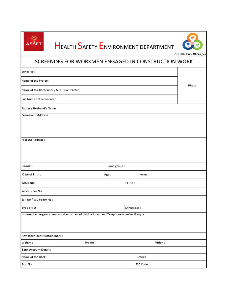 AH-HSE-SWC-08.01 - 01 - Screening For Workmen Engaged in Construction ...