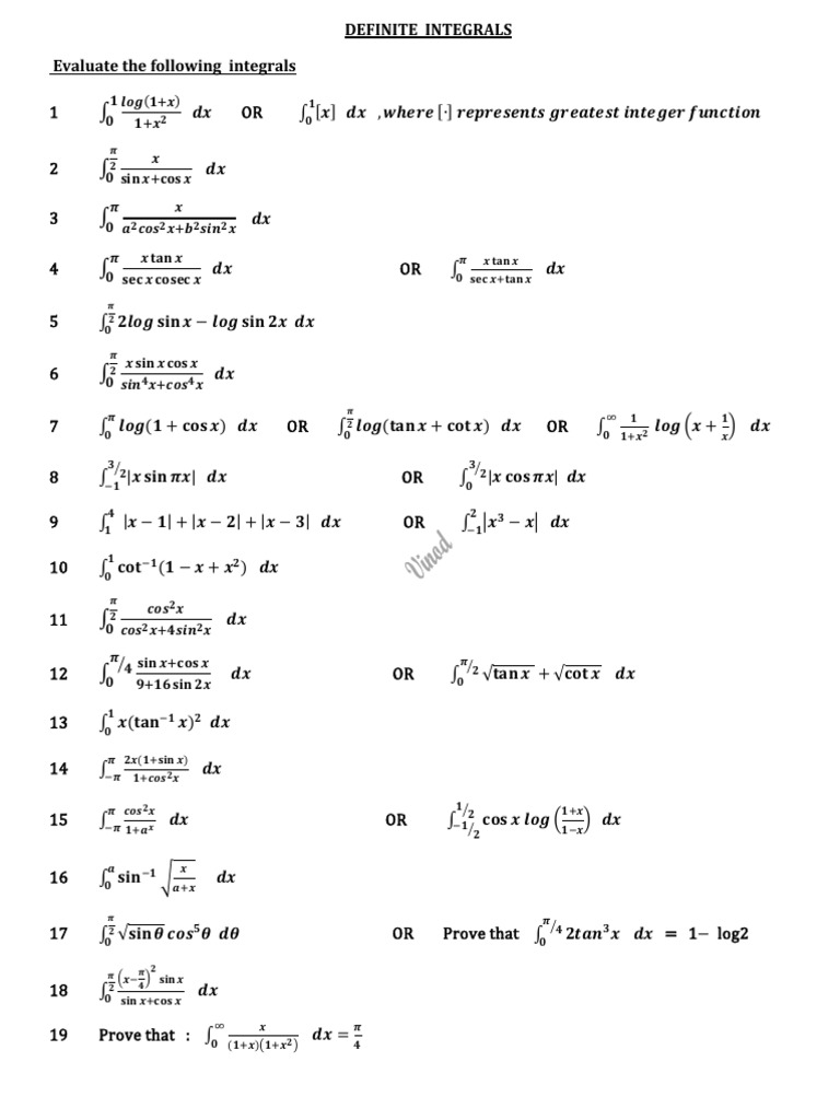 Definite Integral Evaluation Problems | PDF | Mathematical Analysis ...