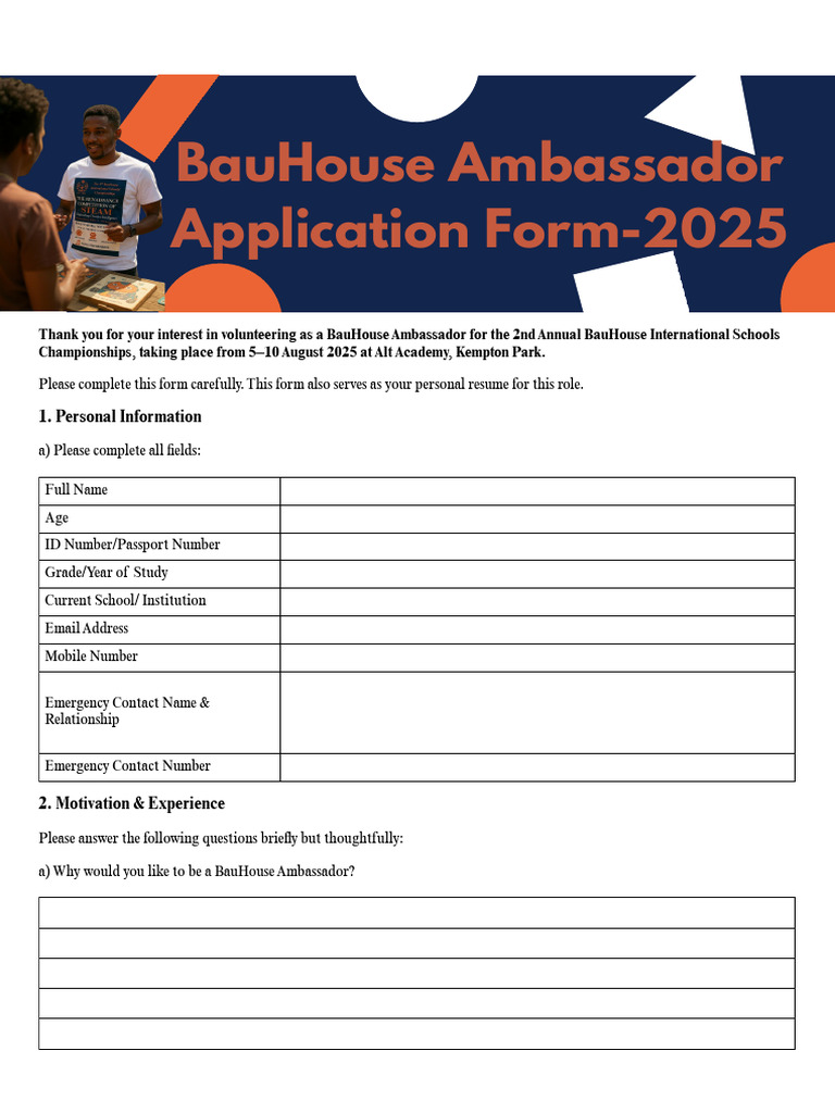Bauhouse Ambassador Application Form | PDF