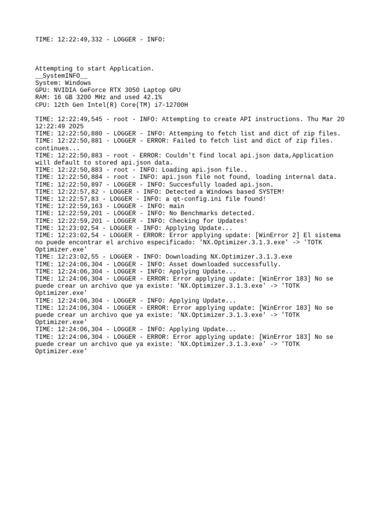 NXOptimizer Update Log Errors | PDF