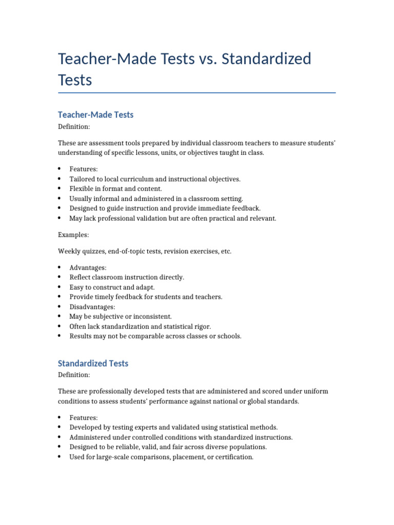 Teacher Made Vs Standardized Tests Pdf Standardized Tests Teachers