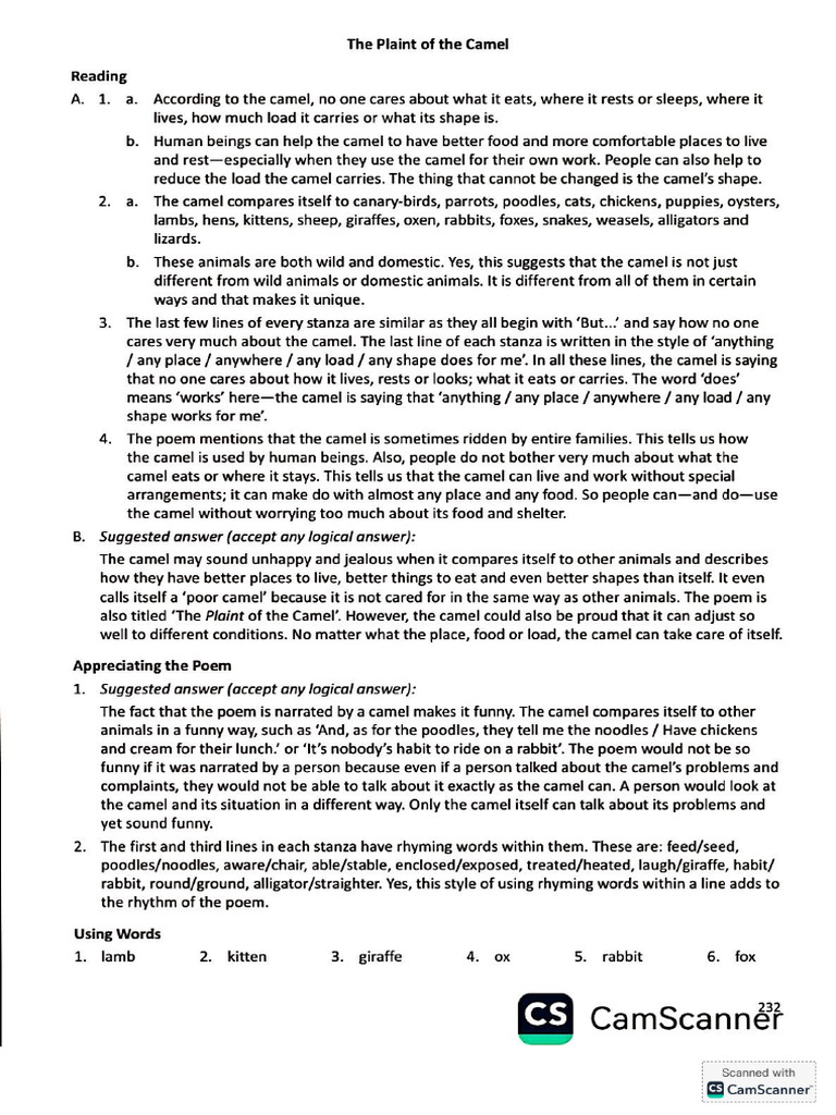 G7 - SR - L3 - The Plaint of The Camel Note | PDF