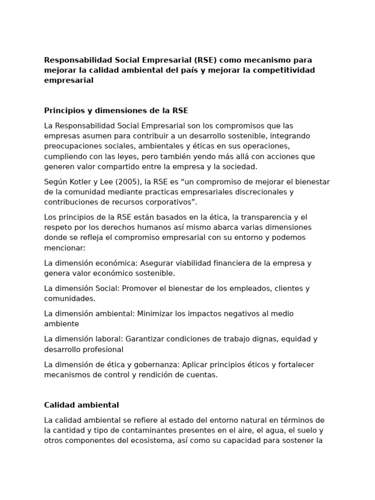 RSE y su impacto en la calidad ambiental | PDF | Responsabilidad social ...