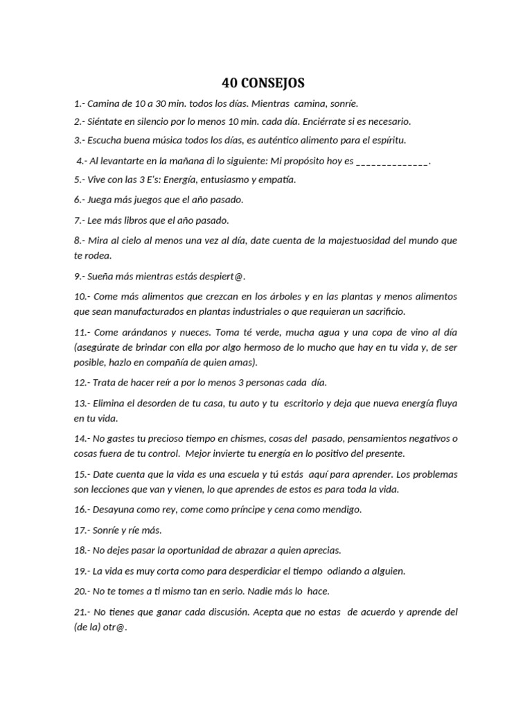 40 Consejos para una Vida Plena | PDF
