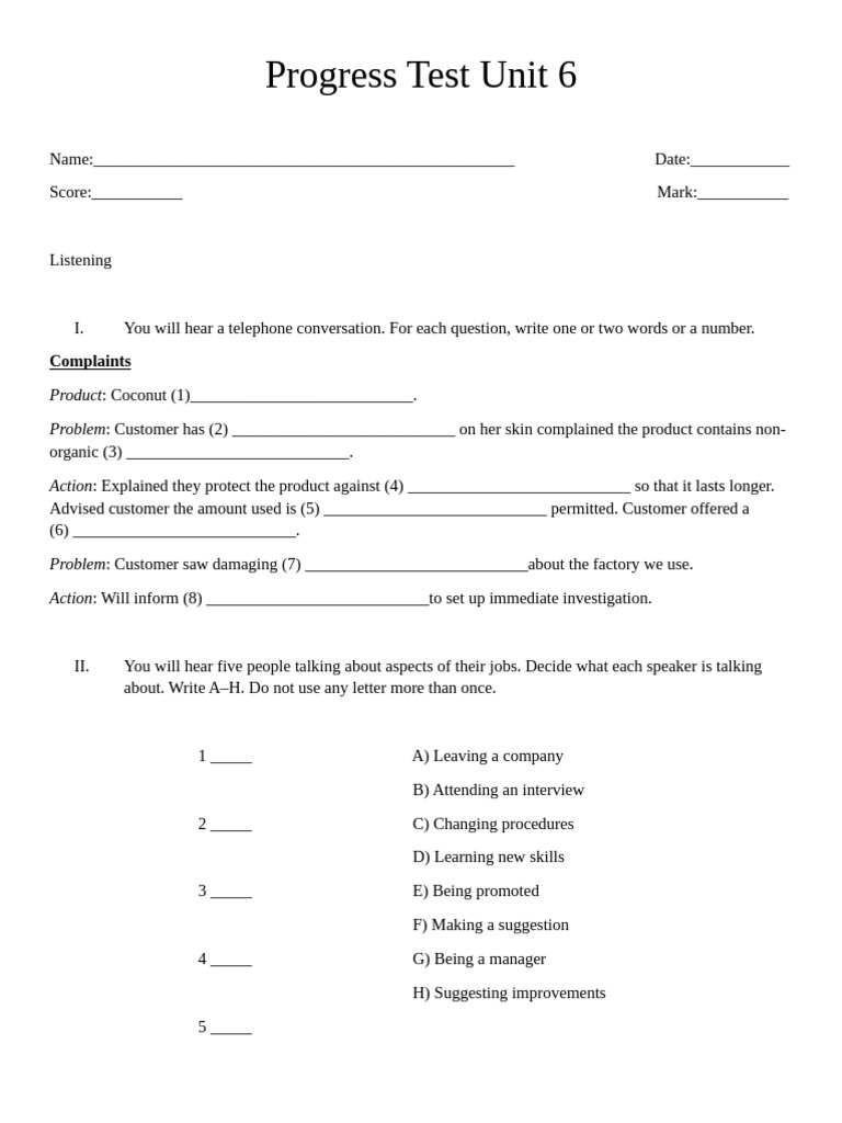 Progress Test Unit 6 Answer Key PDF | PDF | Fair Trade | Business
