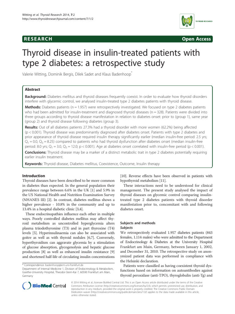 Thyroid Disease in Type 2 Diabetes Patients | PDF | Diabetes | Thyroid ...