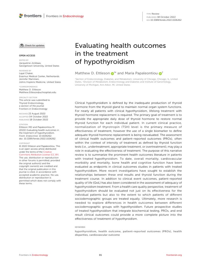 View of Evaluating Health Outcomes in The Treatment of Hypothyroidism | PDF ...