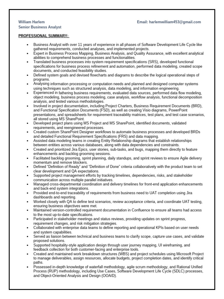 Senior Business Analyst Profile Overview | PDF | Software Development ...
