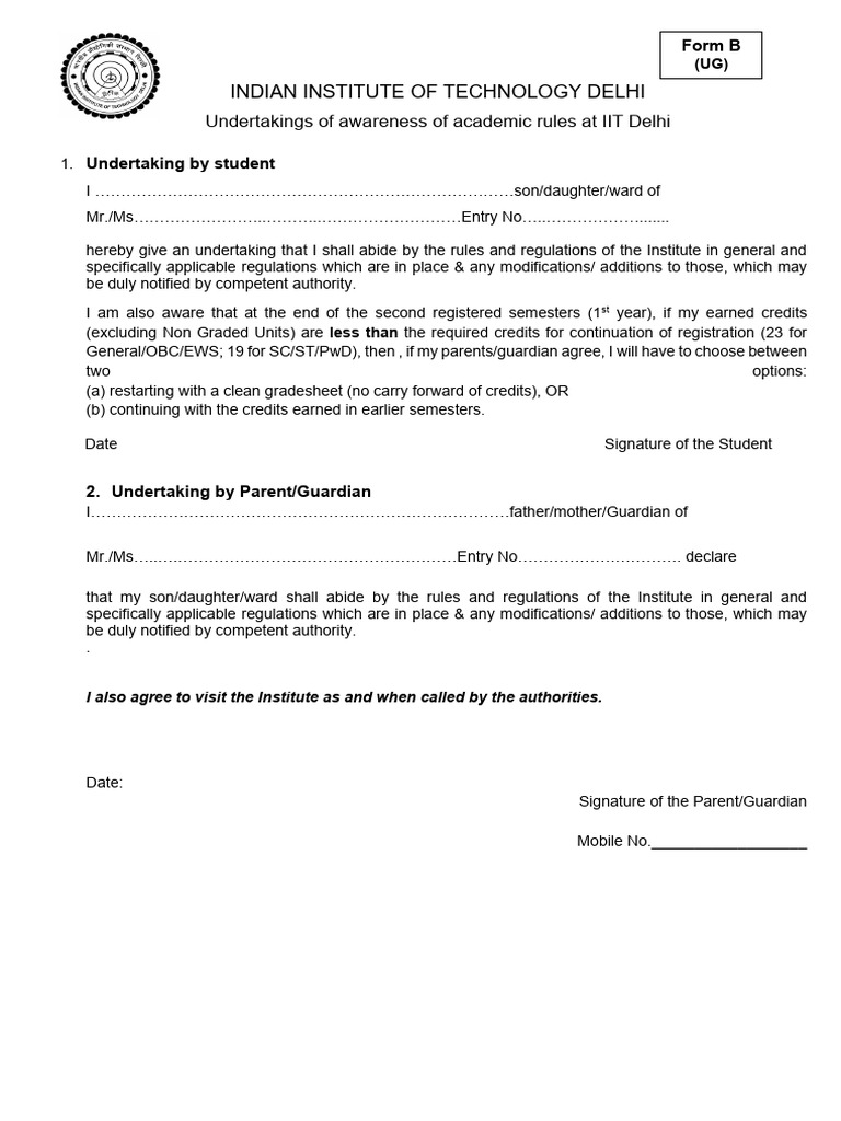 IIT Delhi Academic Undertakings and Forms | PDF | Cannabis (Drug ...