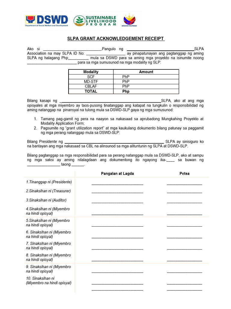 Annex 43 REG. SLPA Grant Acknowledgement Receipt | PDF