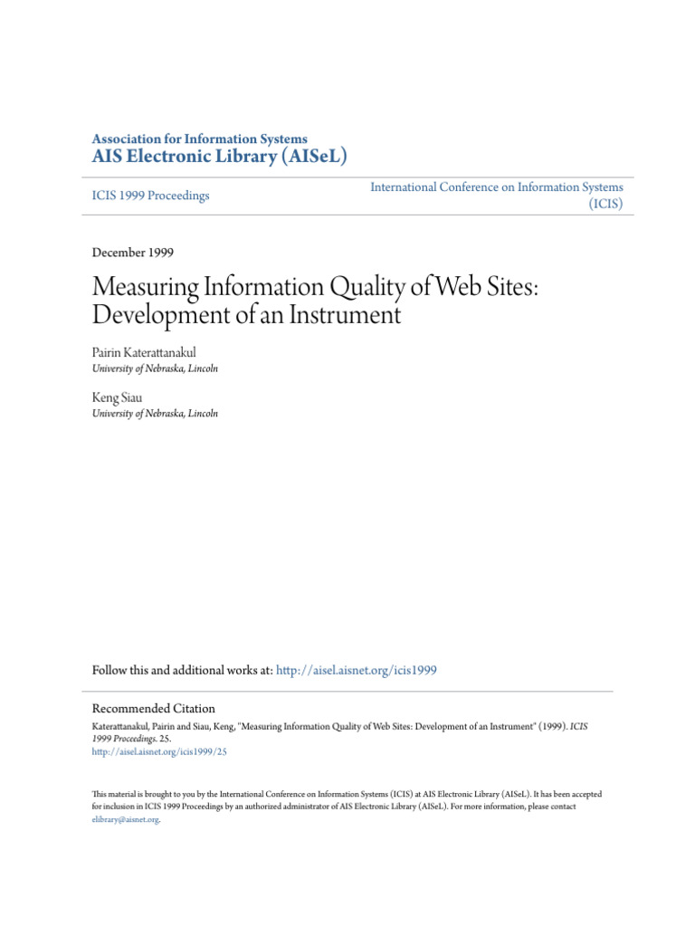 Measuring Information Quality of Web Sites - Development of An ...