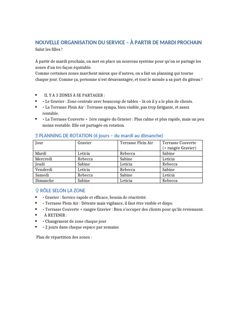 Nouvelle Organisation du Service à Partir de Mardi | PDF