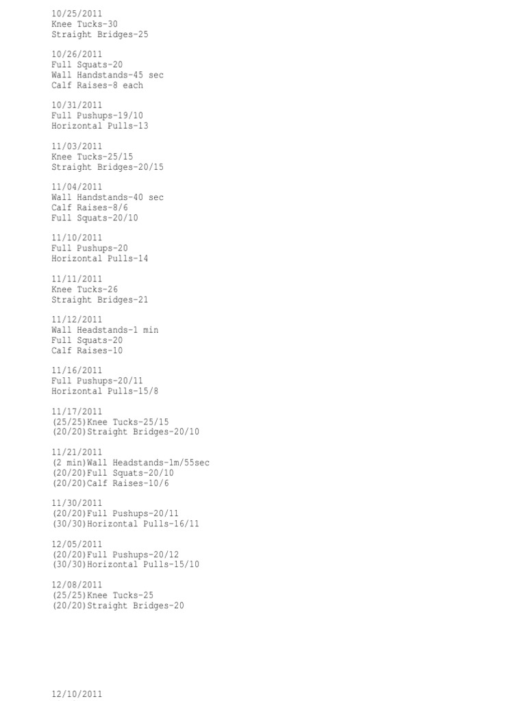Convict Conditioning Log